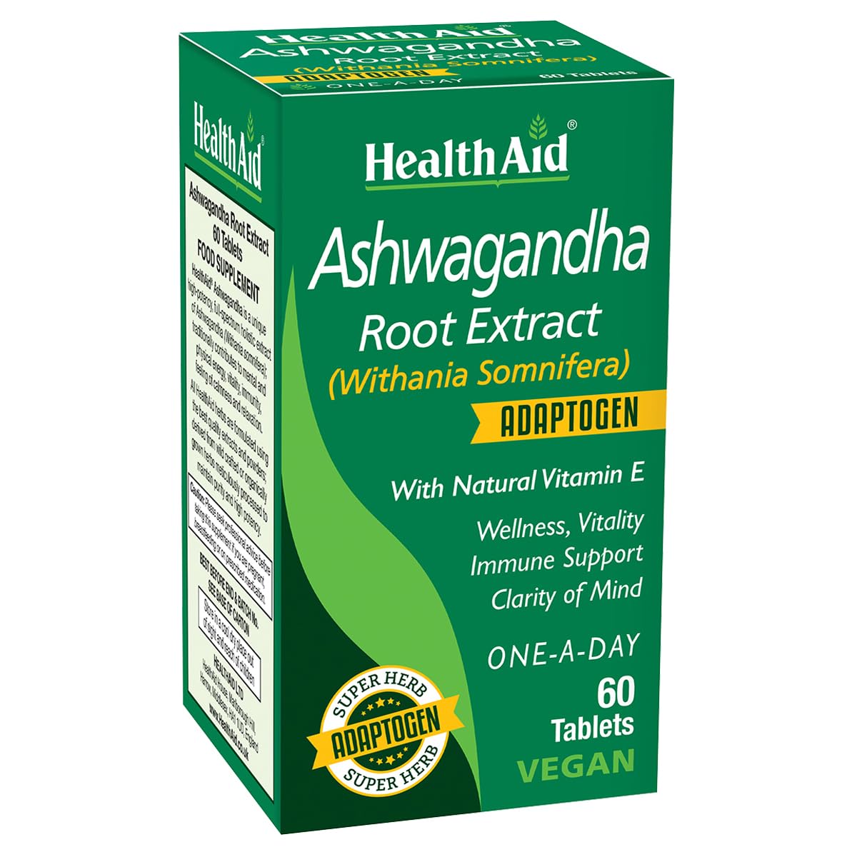 HealthAid Ashwagandha 350 mg Adaptogen Tablets - 60 Tablets