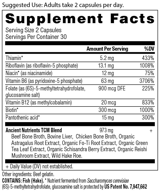 Ancient Nutrition Methylated Vitamin B Complex for Energy - 60 Capsules - image 2