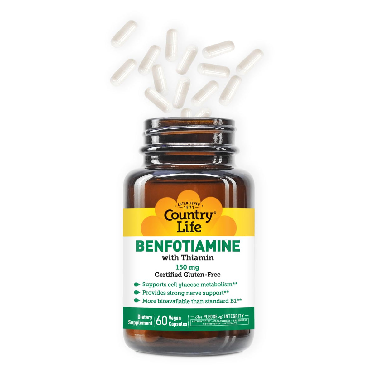 Country Life Benfotiamine 150mg with Thiamin - 60 Vegan Capsules - image 2