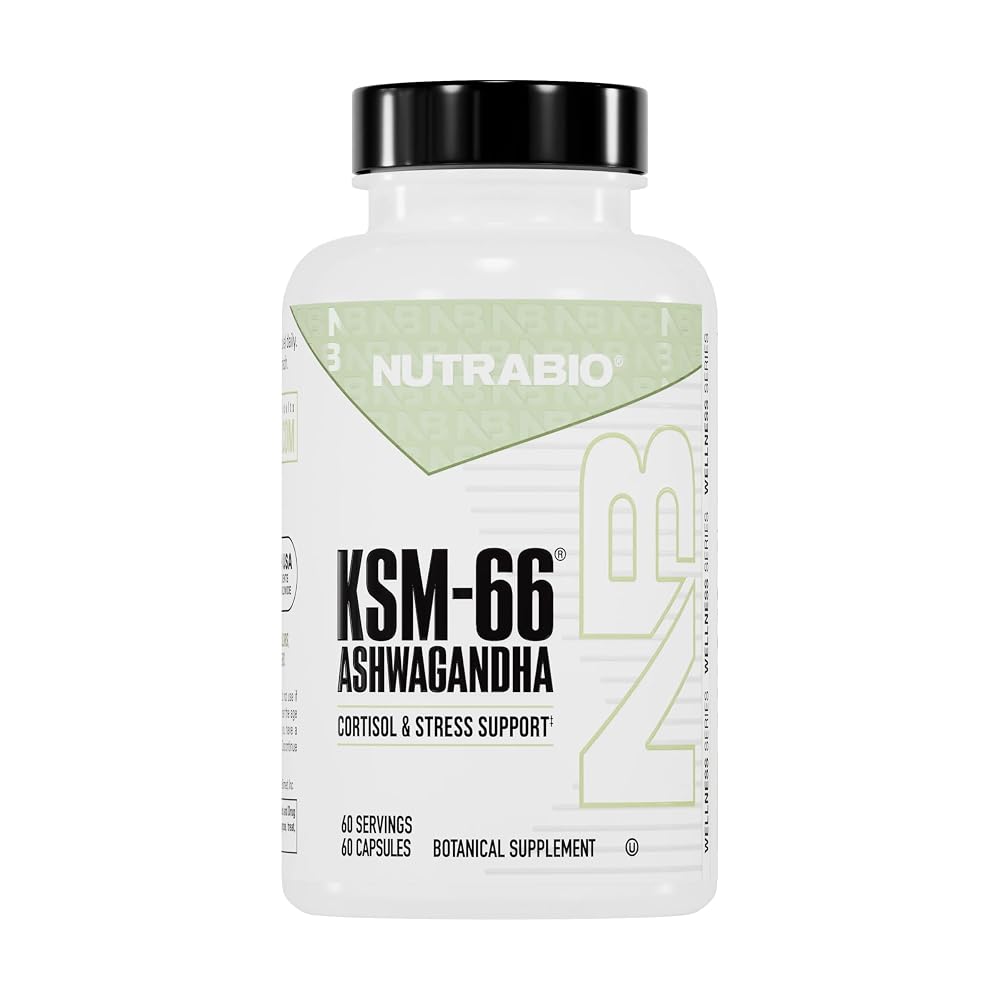 NutraBio Ashwagandha KSM-66 600 MG for Stress & Mood - 60 Capsules