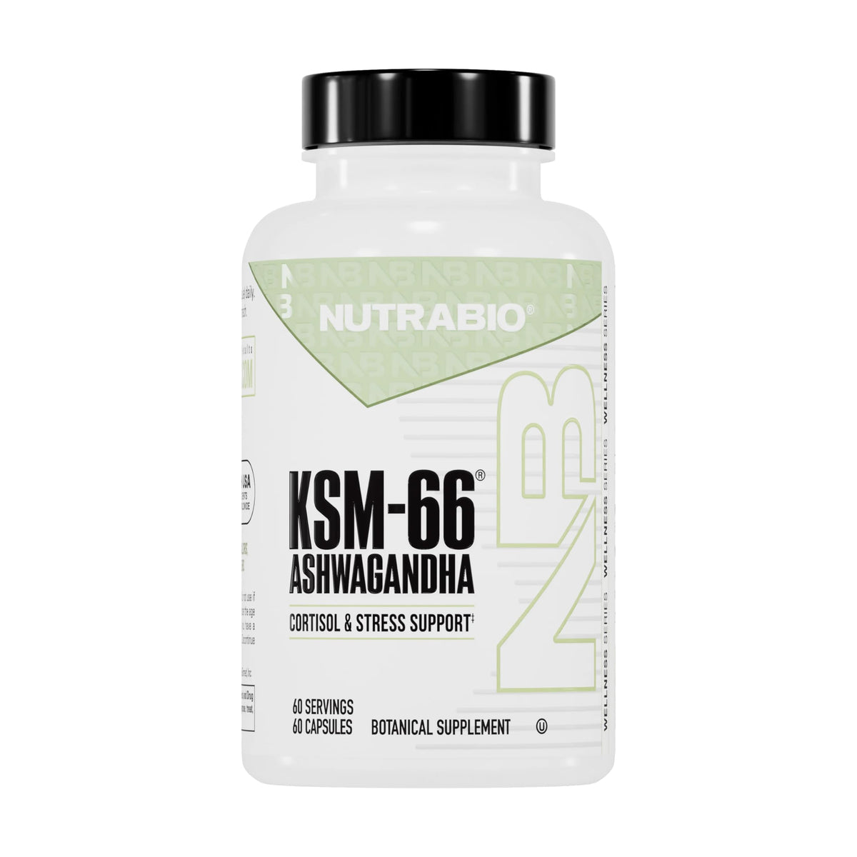 NutraBio Ashwagandha KSM-66 600 MG for Stress & Mood - 60 Capsules