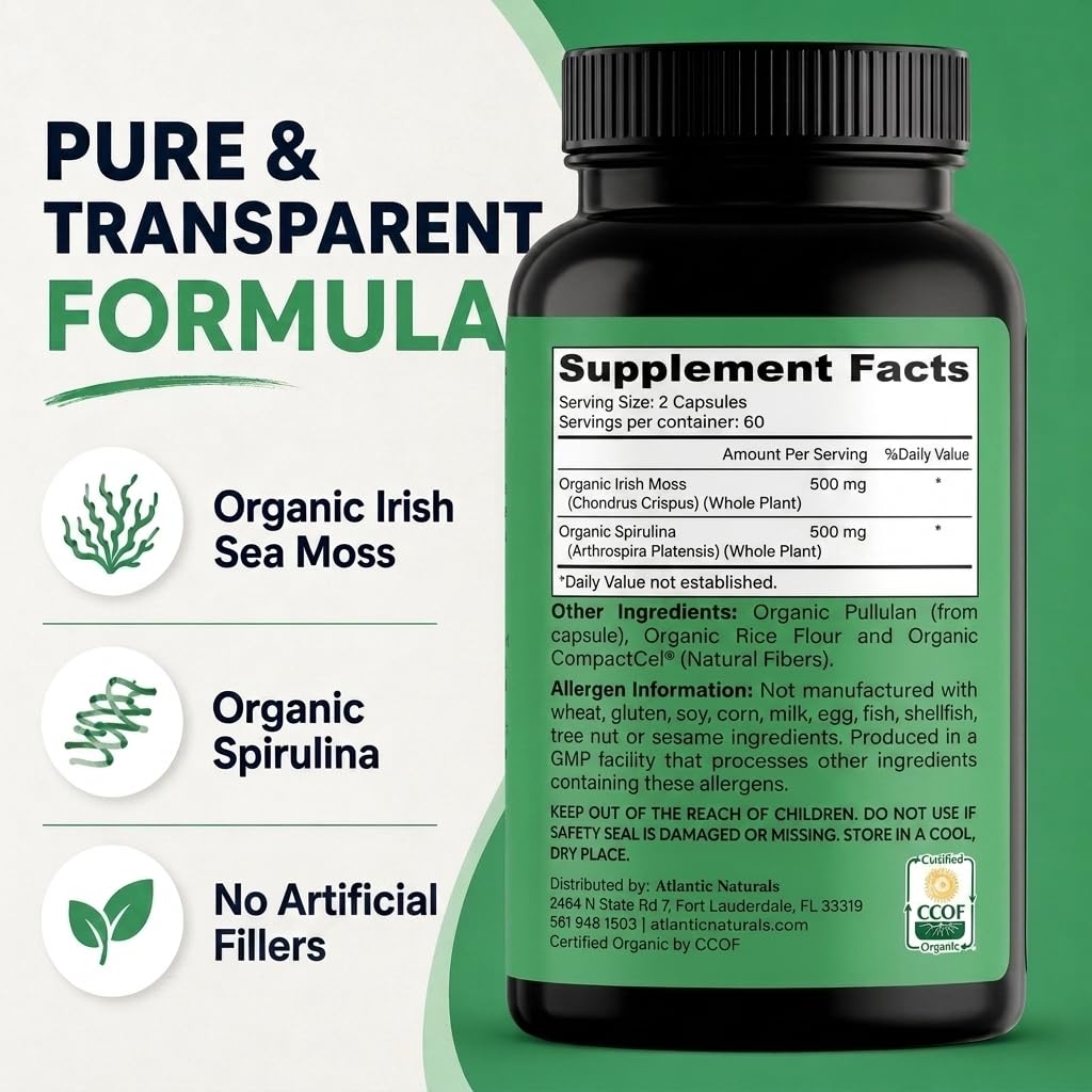 Atlantic Naturals Sea Moss Dietary Supplement - 120 Count Vegetable