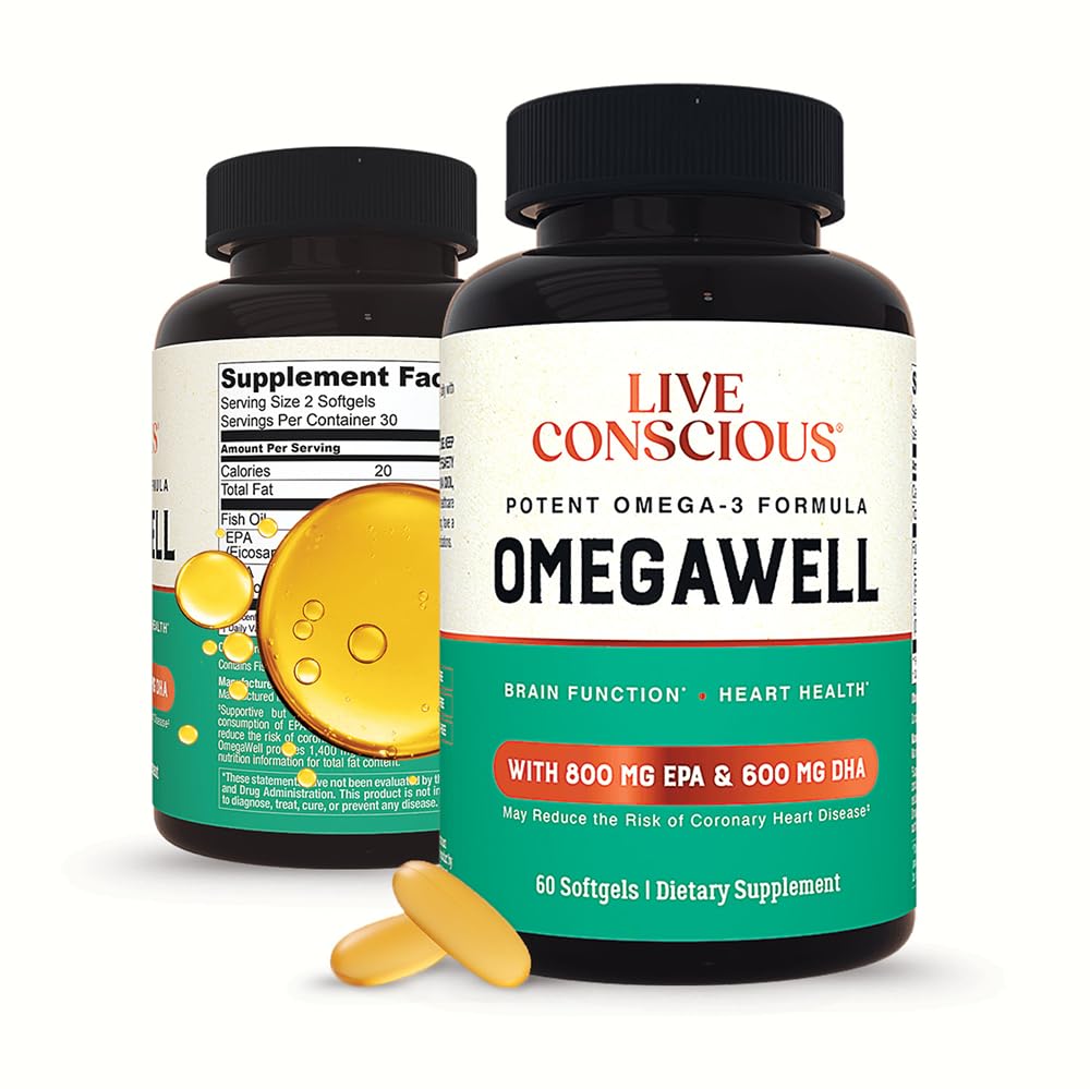 Live Conscious OmegaWell Omega 3 Fish Oil 2000mg - 60 Softgels