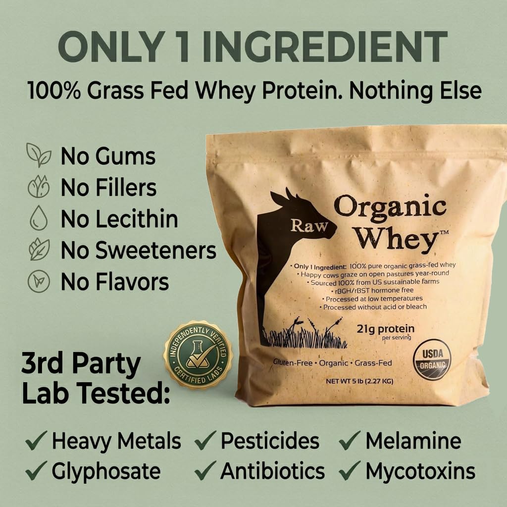Raw Organic Whey Grass Fed Unflavored Whey Protein Powder - 12 oz - image 2