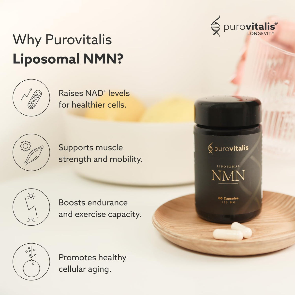 PUROVITALIS Liposomal NMN Supplement 250mg - 60 Vegan Capsules - image 2