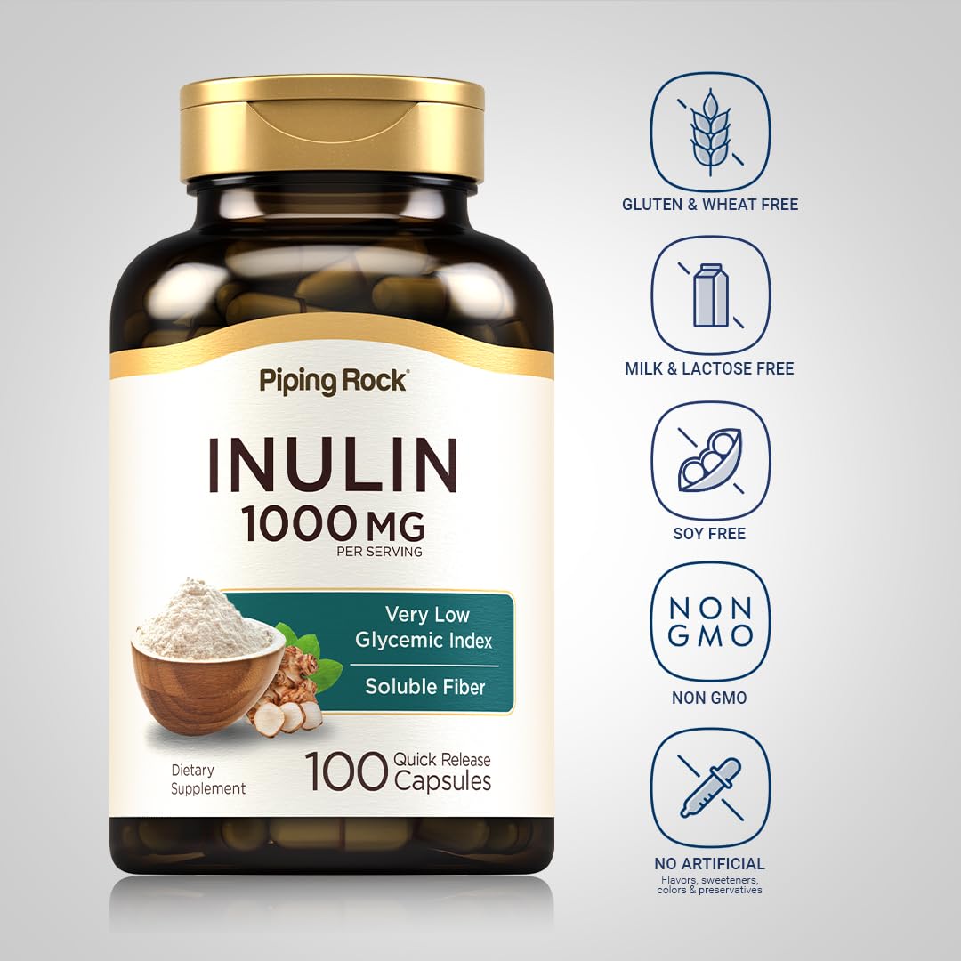Piping Rock Organic Inulin 1000 mg Dietary Fibre - 100 Capsules - image 3