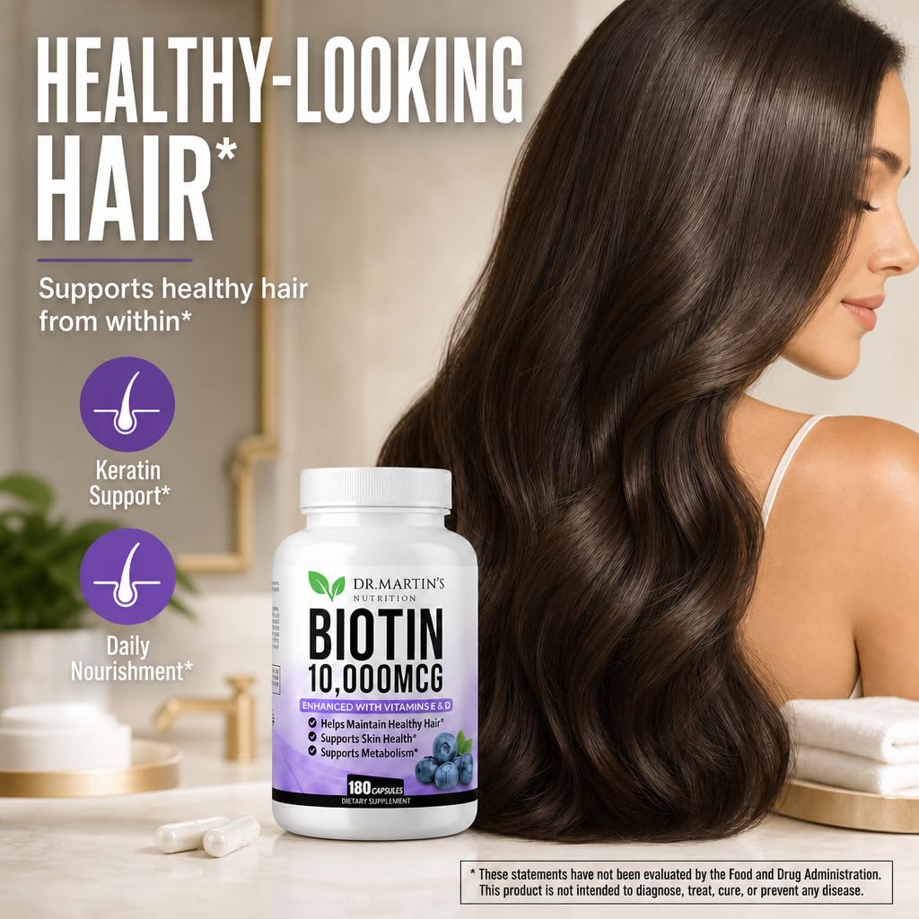 DR. MARTIN'S NUTRITION Biotin 10000mcg Hair Skin & Nails - 180 Capsules - image 5