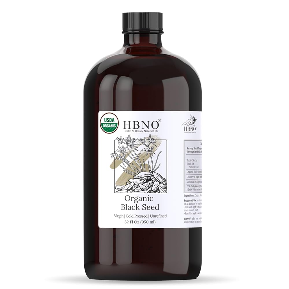 HBNO Organic Black Seed Oil - Huge 32oz (950ml) Glass Bottle Value