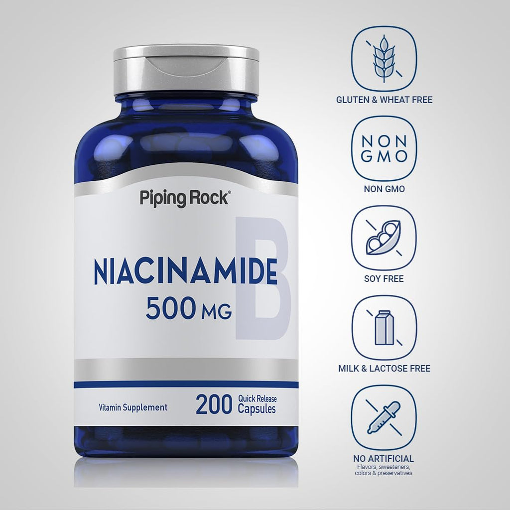 Piping Rock Niacinamide 500mg Vitamin B3 - 200 Capsules - image 3