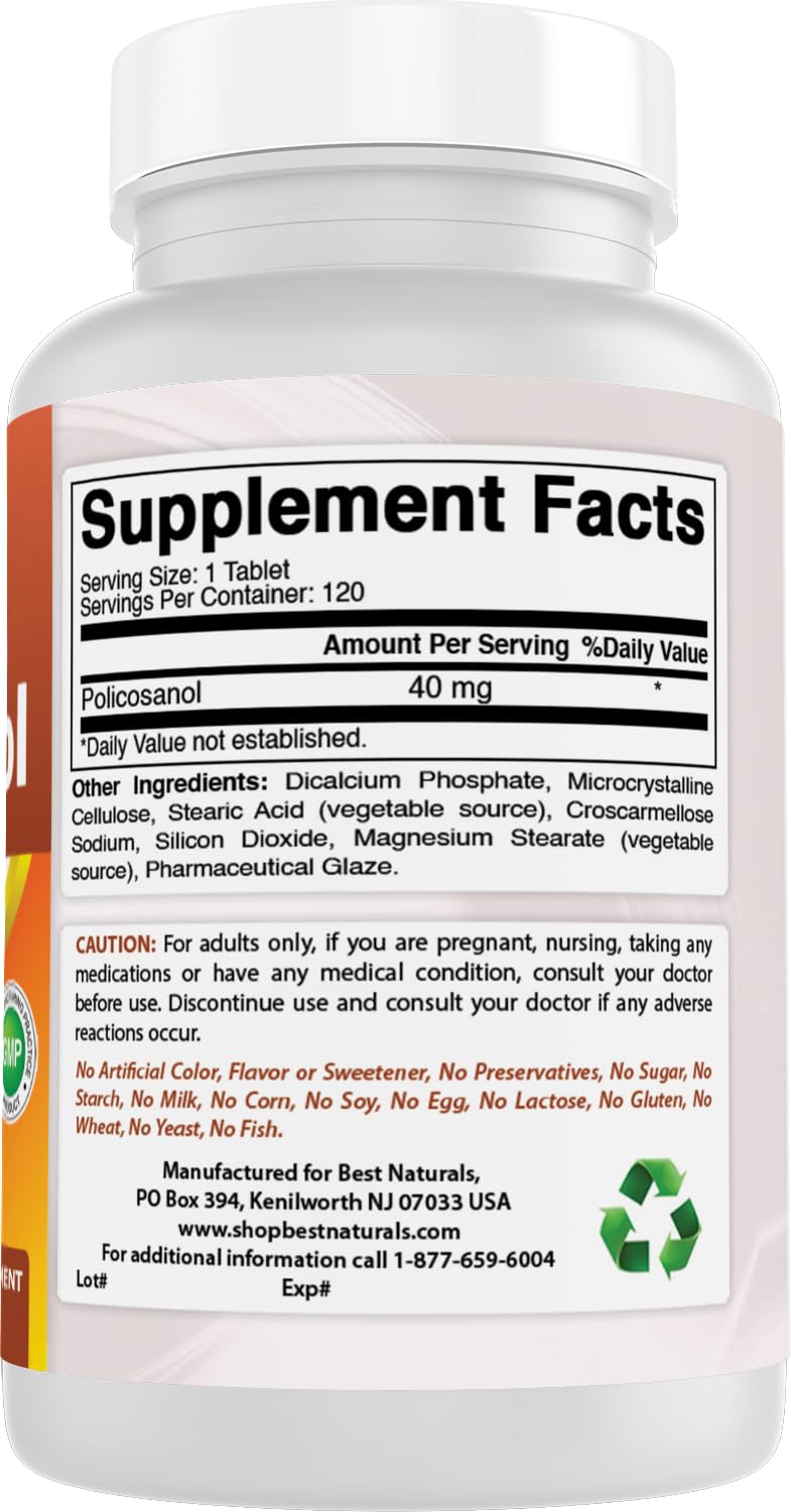 Best Naturals Policosanol 40mg Cardiovascular Support - 120 Tablets - image 6