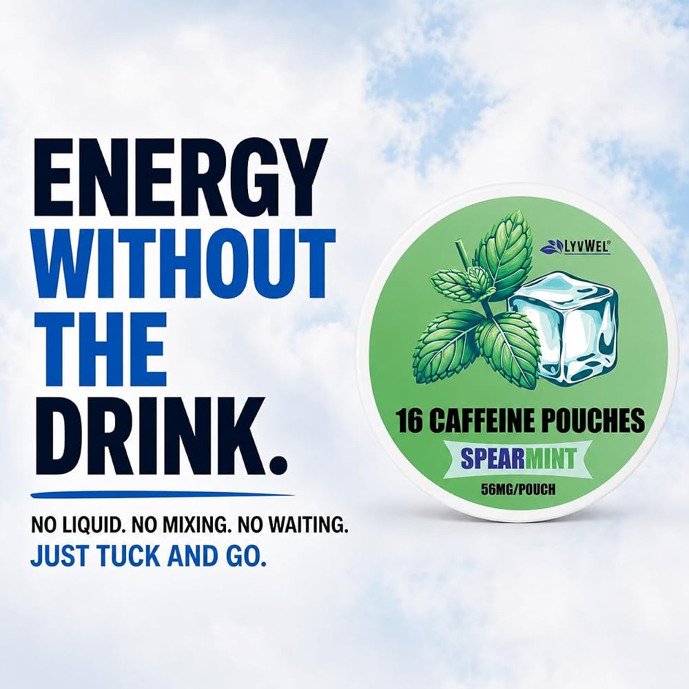 LyvWel 56mg Caffeine Energy Pouches, Guarana, 5-Pack, 80 Pouches
