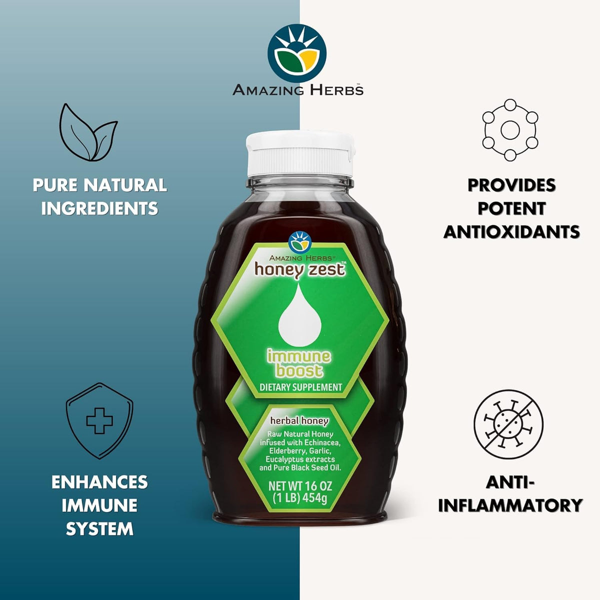 Amazing Herbs Raw Natural Honey with Black Seed Oil - 16 Fl Oz - image 4