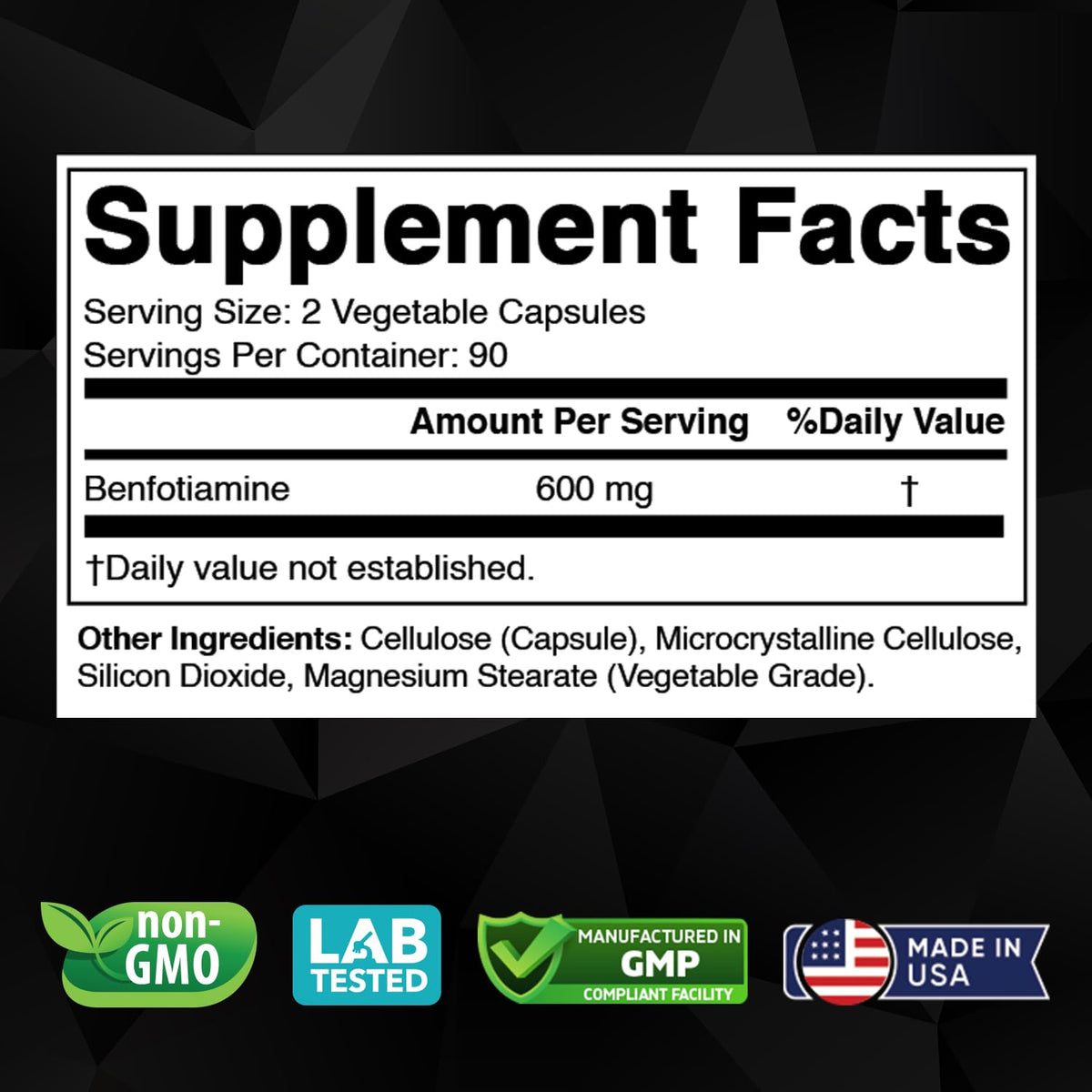 Vitabod Benfotiamine 600mg Vitamin B1 - 180 Vegetarian Capsules - image 2