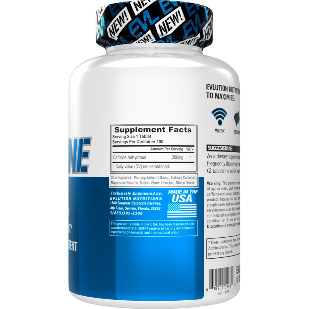 Evlution EVL Caffeine 200mg Energy & Focus - 100 Tablets - image 5