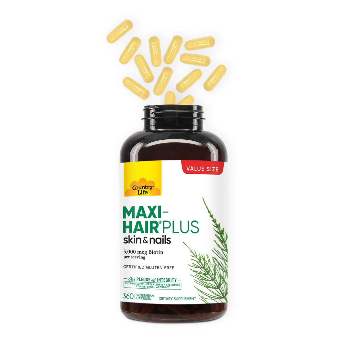 Country Life Maxi-Hair Plus 5000 mcg Biotin - 360 Vegetarian Capsules - image 3