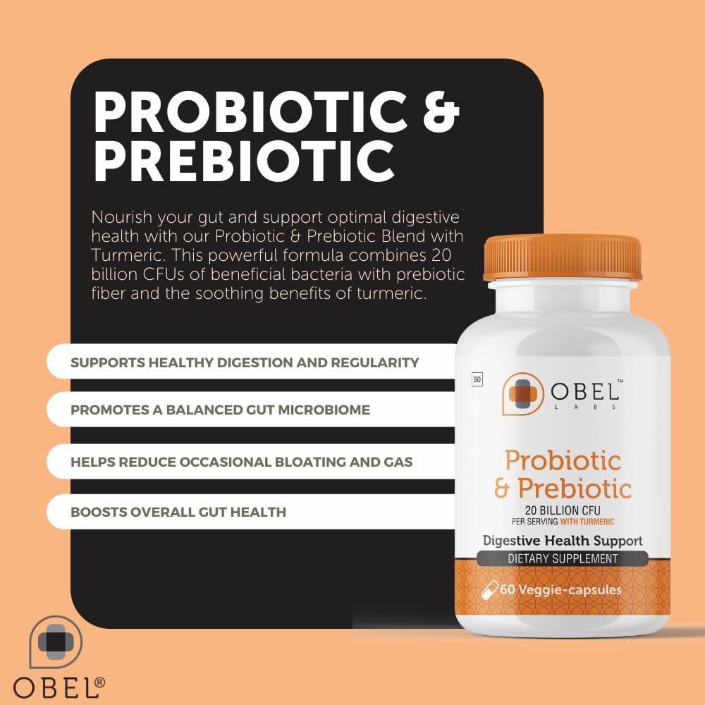obel Probiotic & Prebiotic Supplement with Turmeric - 60 Capsules - image 3