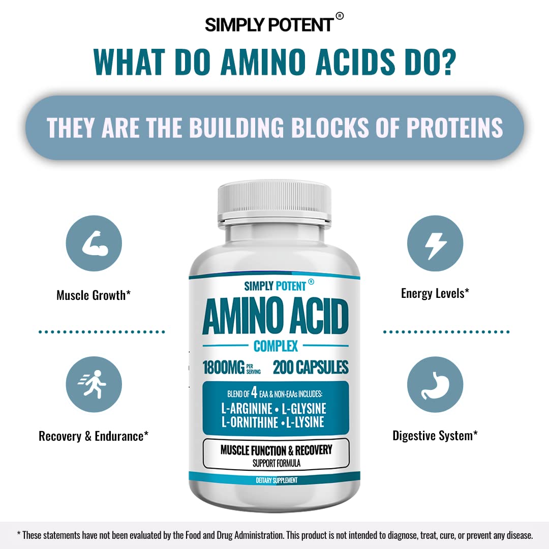 Simply Potent Amino Acid Complex 1800mg - 200 Capsules - image 4