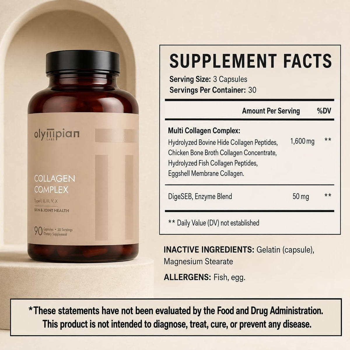 Olympian Labs Multi Collagen Complex Types I, II, III, V, X - 90 Capsules - image 2