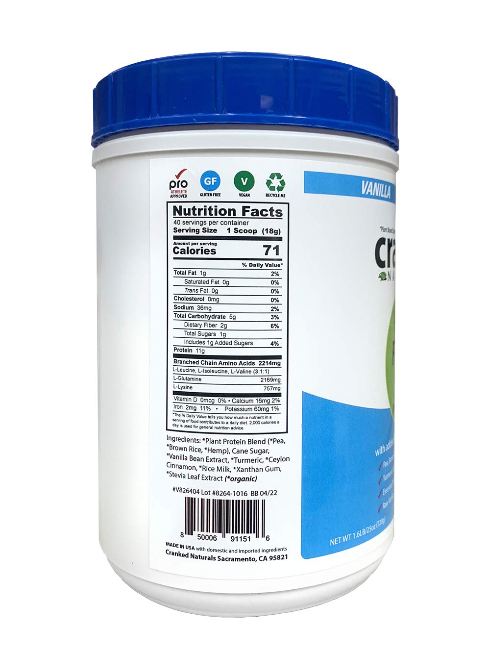 Cranked Naturals Vanilla Plant Protein Sport Recovery Drink Mix - 40 Servings - image 3