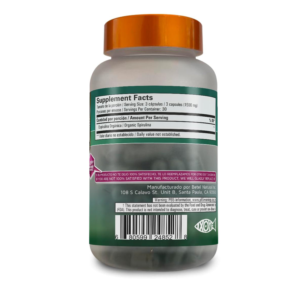 Betel Natural Spirulina 1500 mg Protein - 90 Capsules - image 2