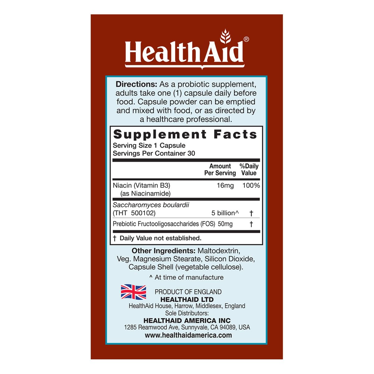HealthAid Sacardi Saccharomyces Boulardii Probiotic - 30 Tablets - image 2