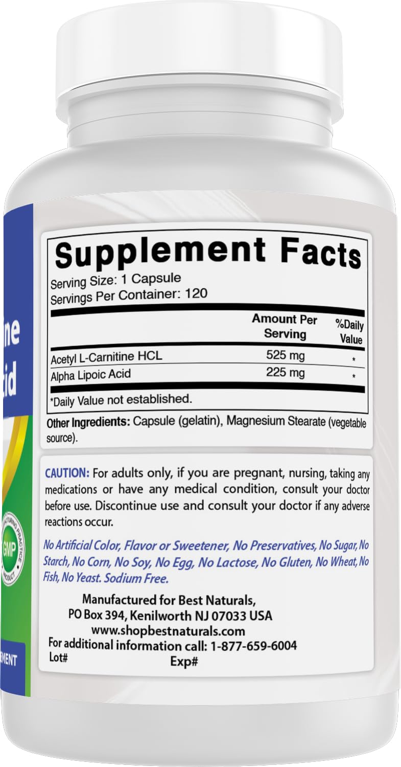 Best Naturals Acetyl L-Carnitine Alpha Lipoic Acid 750 mg - 120 Capsules - image 6