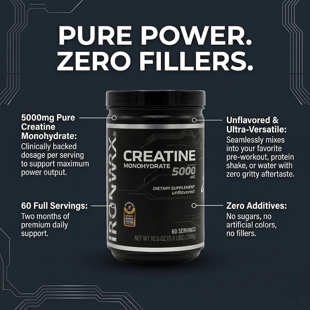 IRONWRX Creatine Monohydrate Powder Unflavored - 60 Servings - image 5