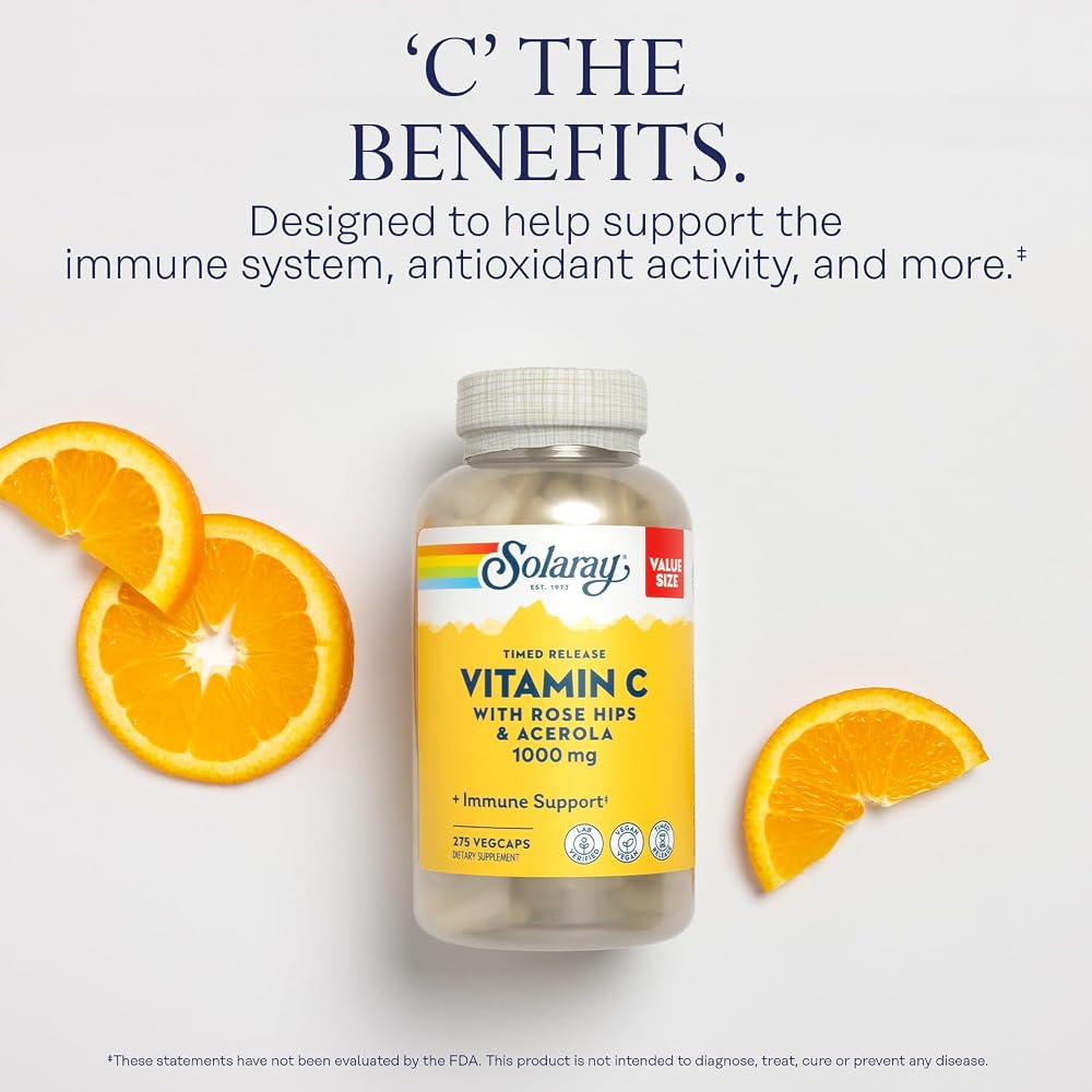 SOLARAY Vitamin C 1000 mg Time Release Vegetarian Capsules - 275 Count - image 3