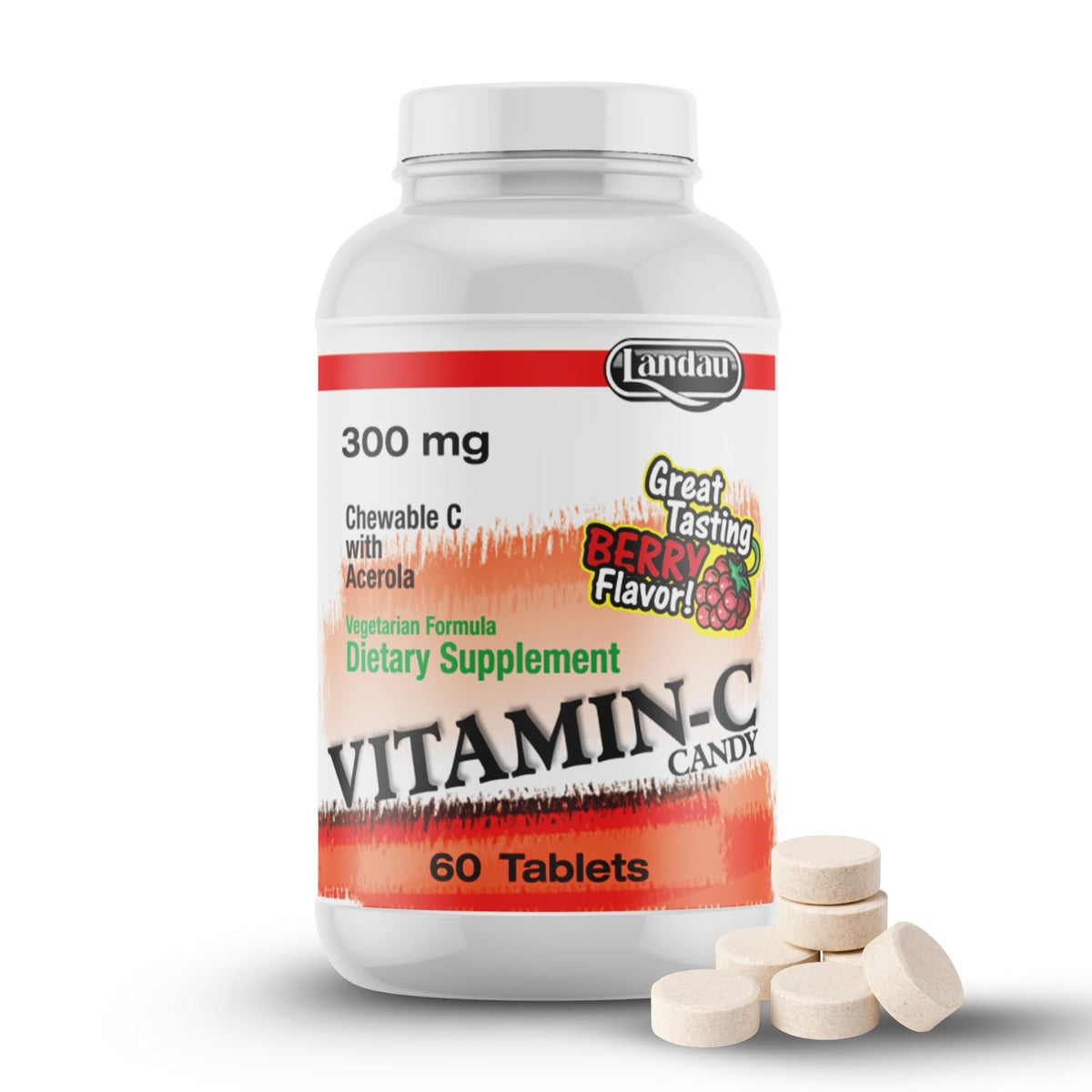 LANDAU Chewable Vitamin C Candy 300 Mg. Great Tasting Berry Flavor