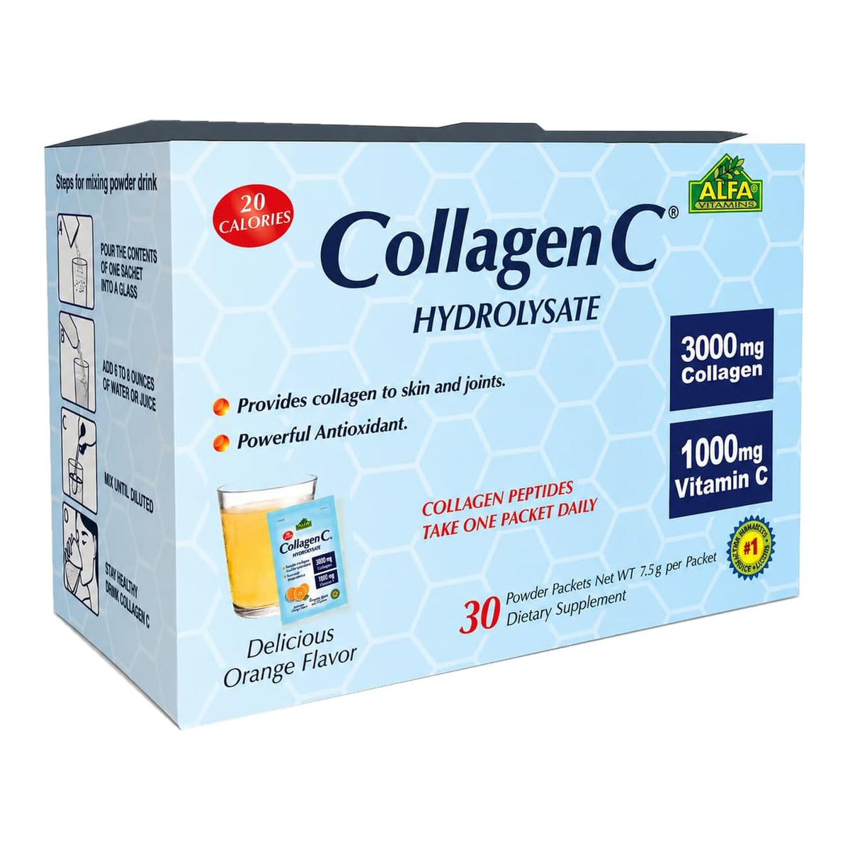 ALFA VITAMINS Collagen C Peptides Powder Skin Support - 30 Sachets