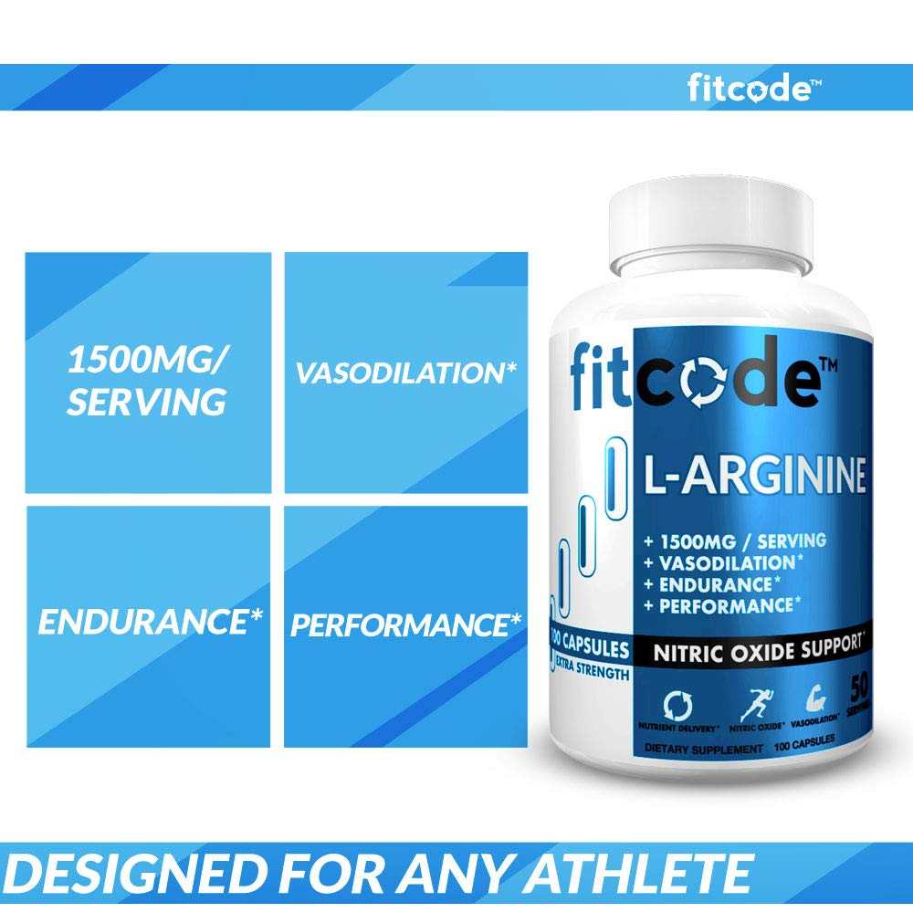 fitcode Pure Extra Strength L-Arginine HCl 1500mg - 100 Capsules - image 3