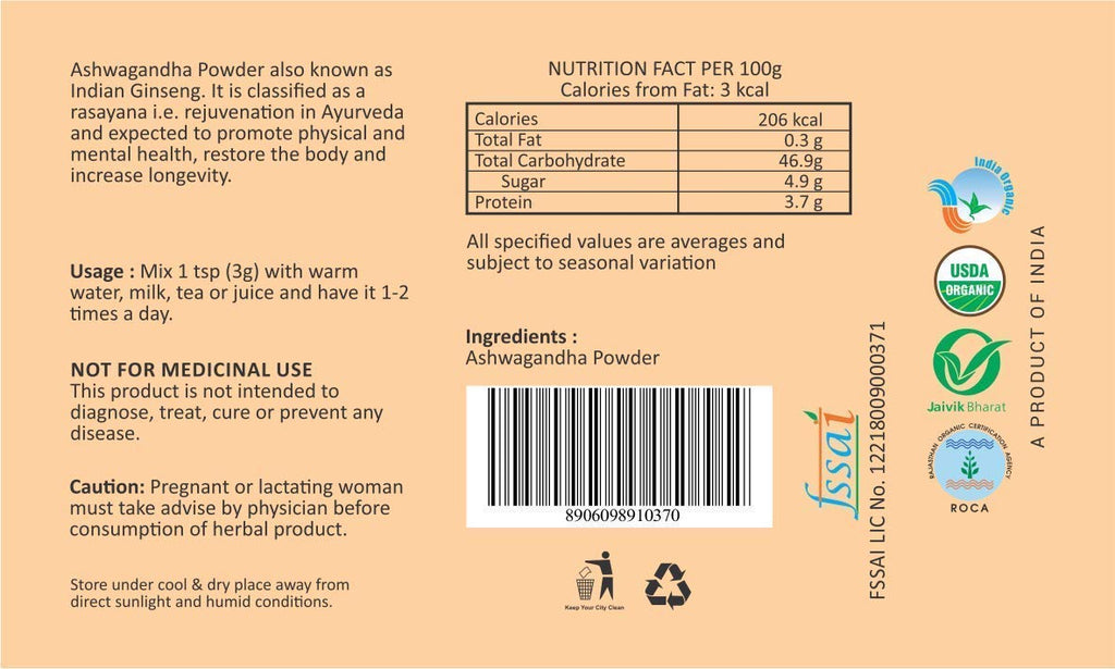 Orgrain India Certified Organic Ashwagandha Powder - 4 x 100g - image 3