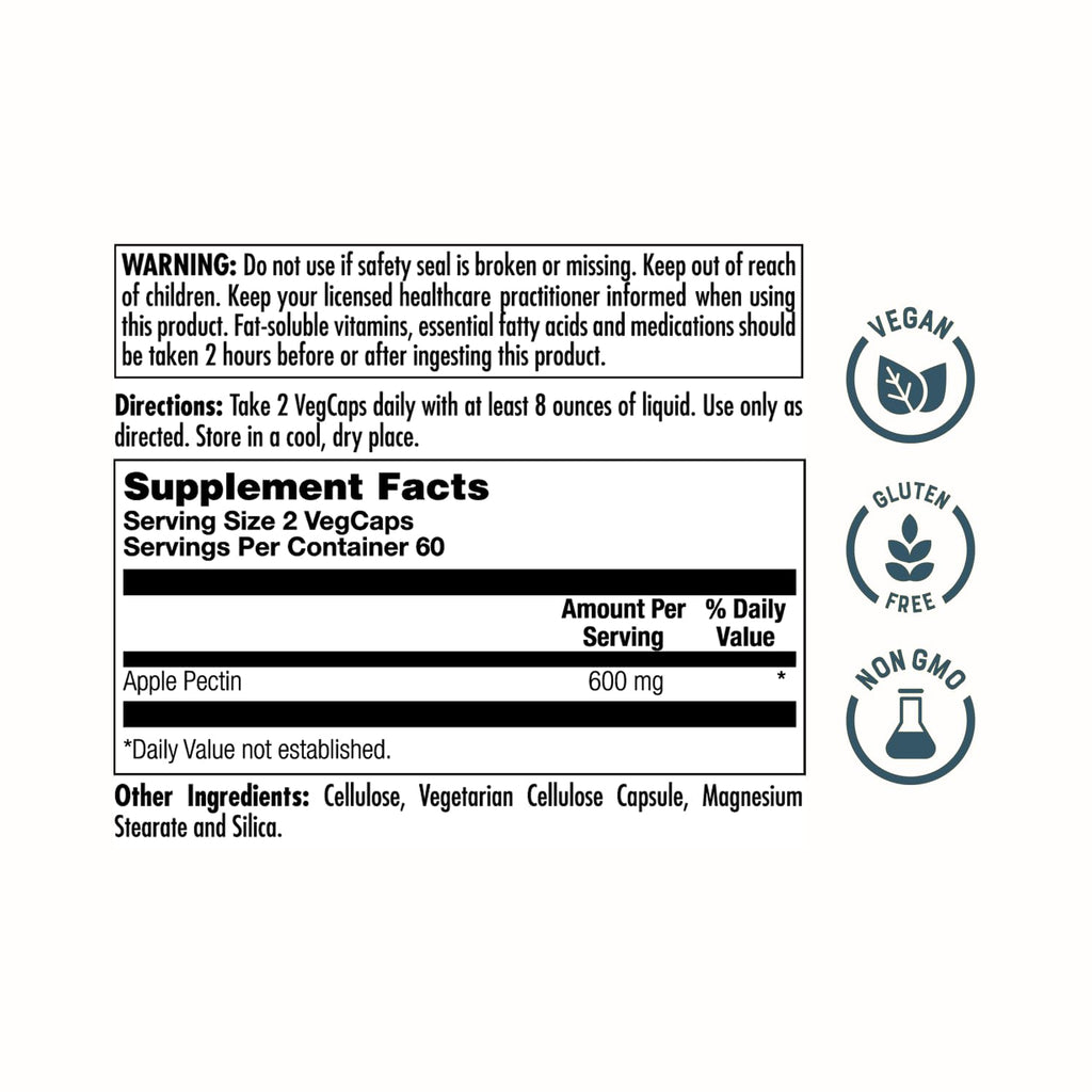 KAL Apple Pectin 600mg Soluble Prebiotic Fiber - 120 Vegetarian Capsules - image 2
