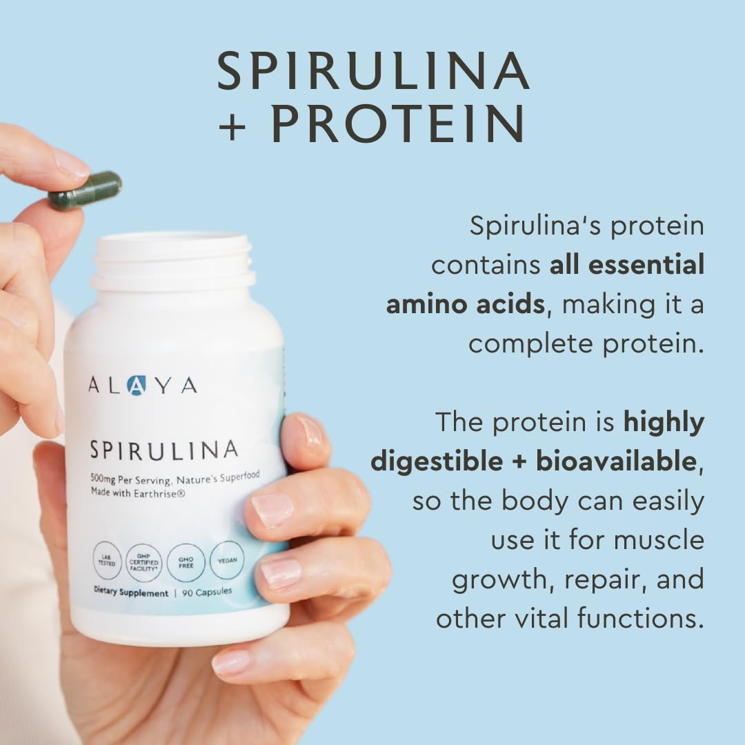Alaya Naturals Spirulina 500mg Hawaiian Blue Green Algae - 90 Capsules - image 2