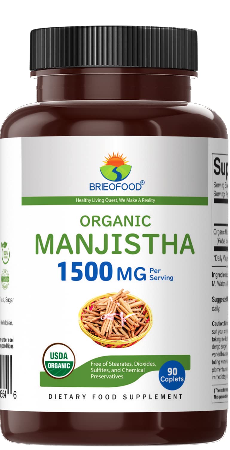 Brieofood Organic Manjistha 1500mg - 90 Vegetarian Tablets - image 2