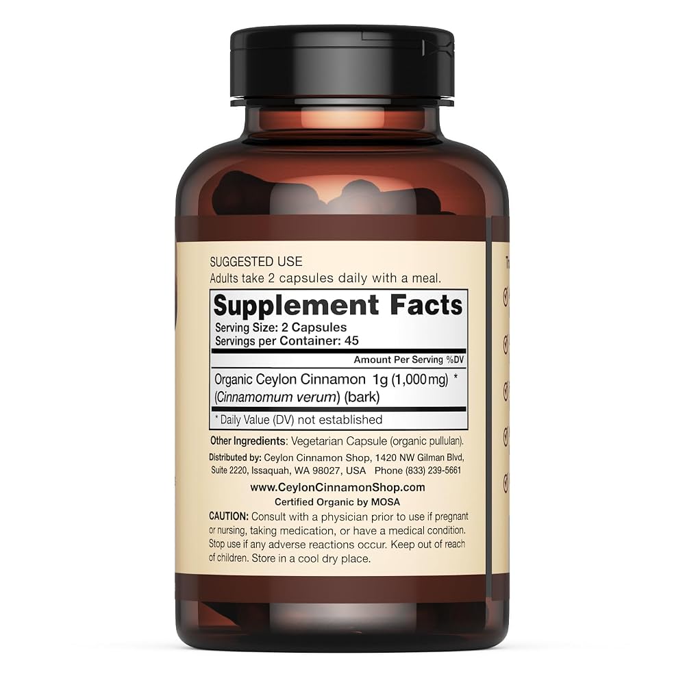 Organic Ceylon Cinnamon Capsules, USDA Certified Supplement - image 5