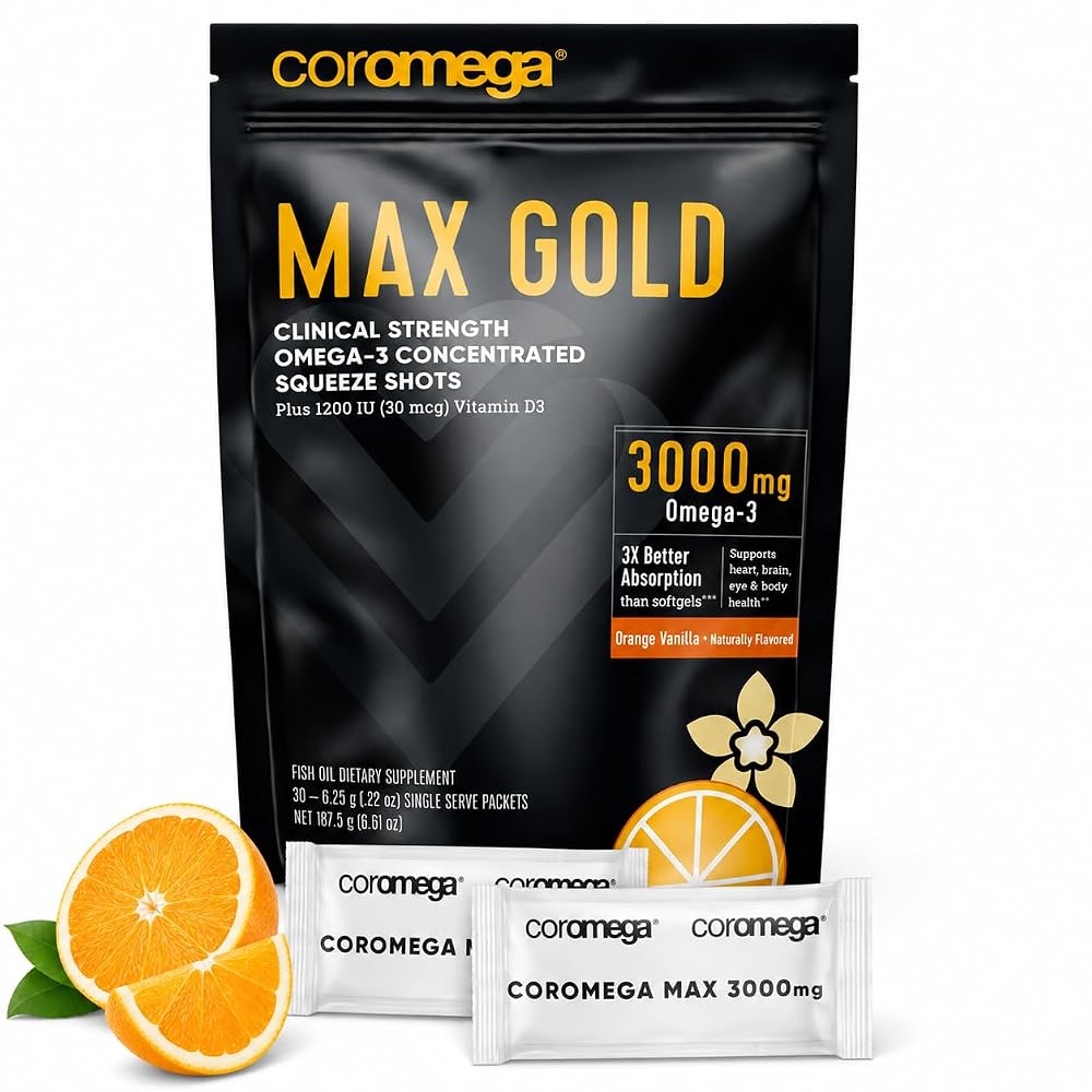 Coromega MAX Gold Omega-3 Fish Oil + Vitamin D - 30 Packets