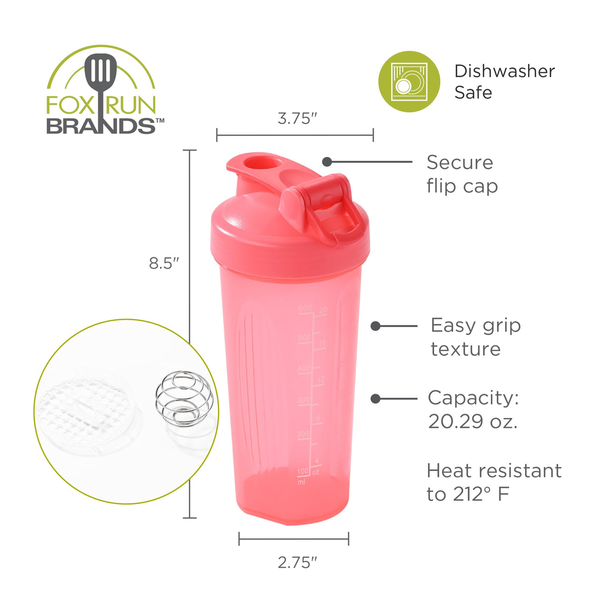 Fox Run Blending Bottle Pink Shaker - 20oz - image 7
