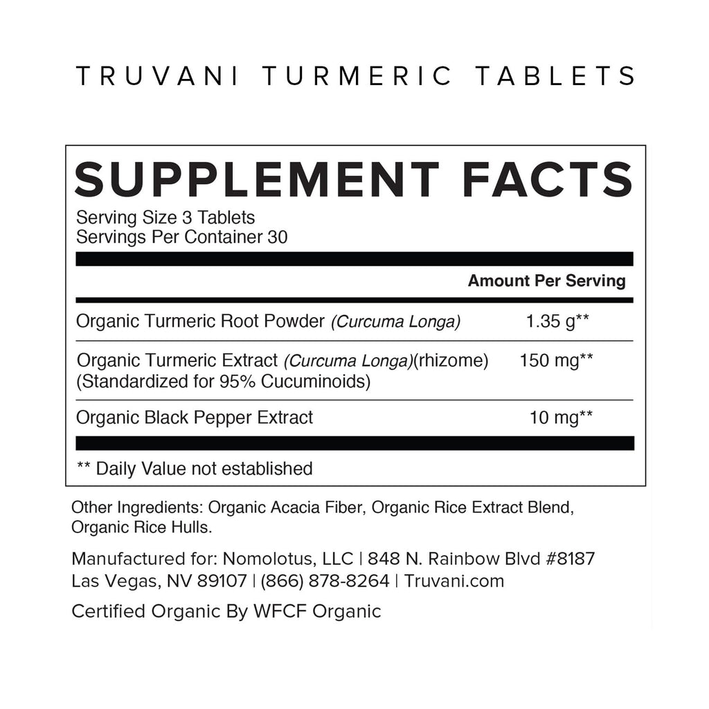 Truvani Organic Turmeric Curcumin 1,350 mg - 90 Tablets - image 2