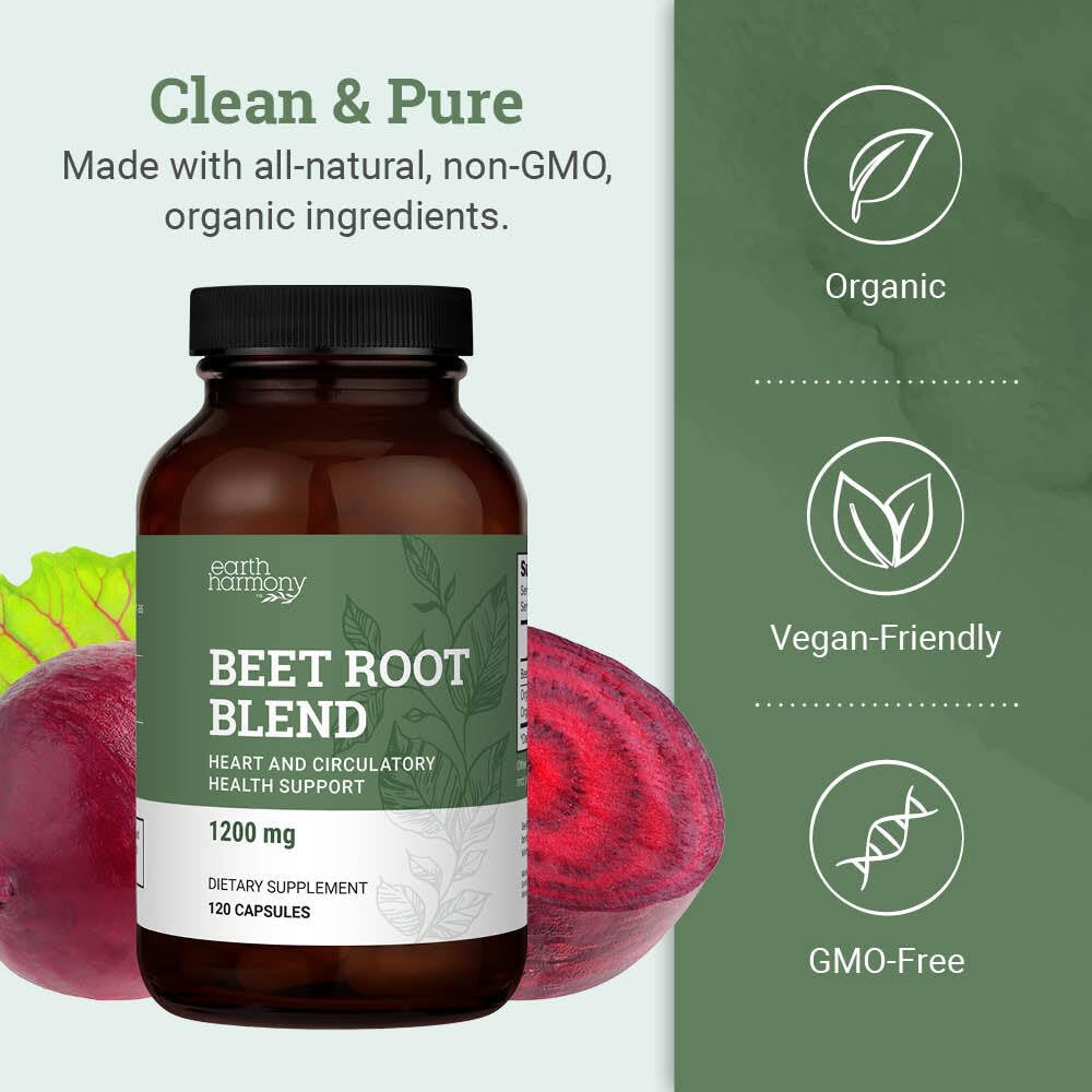Earth Harmony Naturals Organic Beet Root Capsules 1200 mg - 120 Capsules - image 4