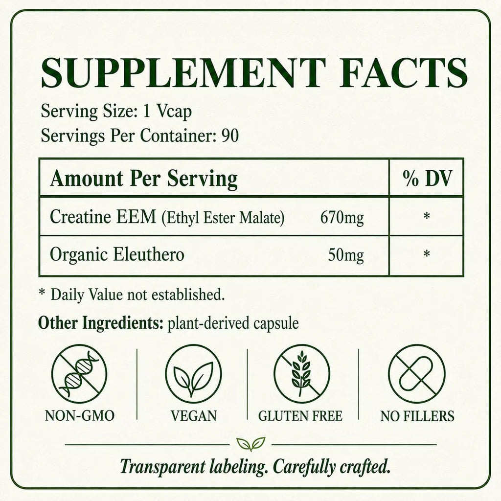 Green Organic Supplements Creatine EEM Fusion, 90 Vegetarian Capsules, High