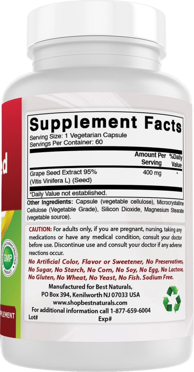 Best Naturals Grape Seed Extract 400 mg 60 Vegetarian Capsules