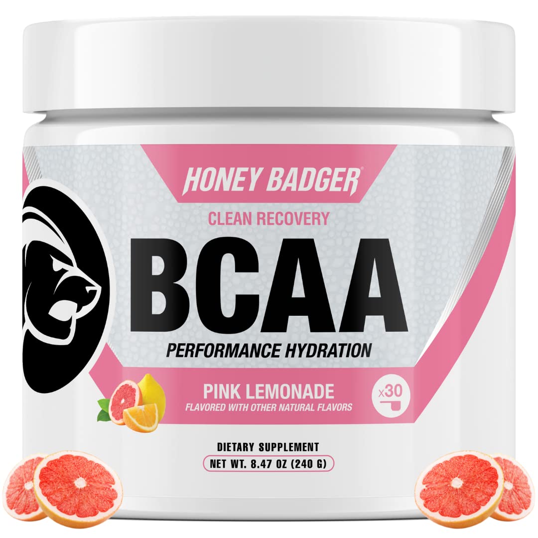 Honey Badger BCAA + EAA Amino Acids Powder Pink Lemonade - 30 Servings