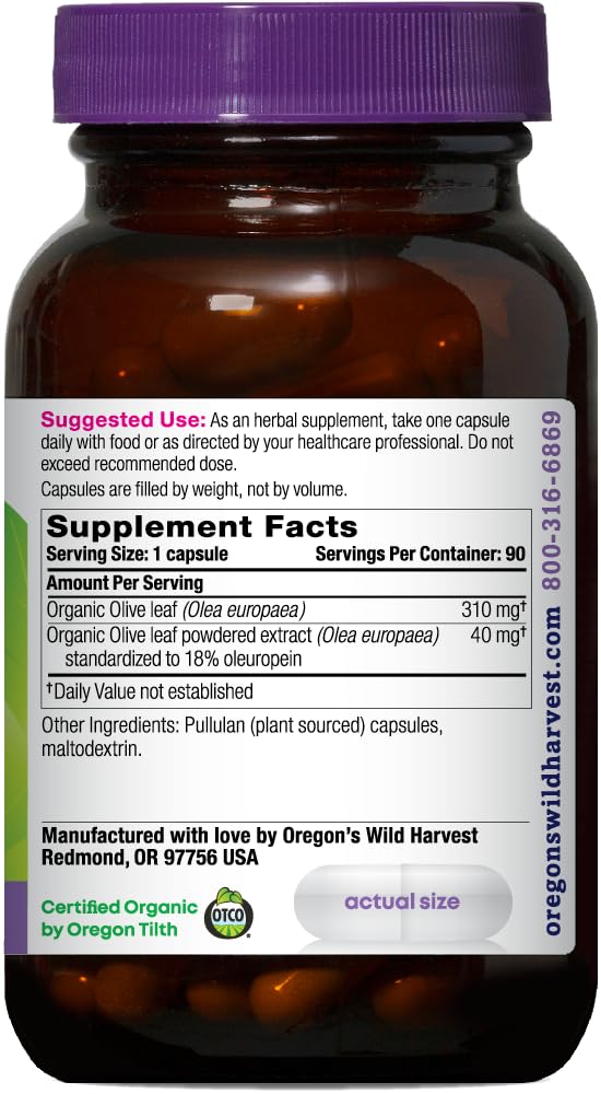 Oregon's Wild Harvest Olive Leaf Supplement 350 mg - 90 Capsules - image 2