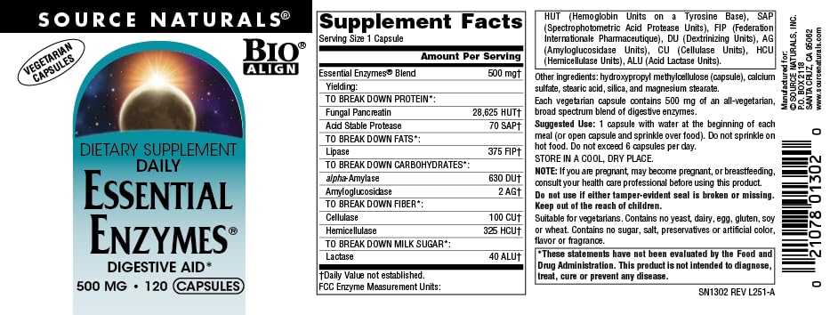 Source Naturals Essential Enzymes 500mg Bio-Aligned Multiple Enzyme