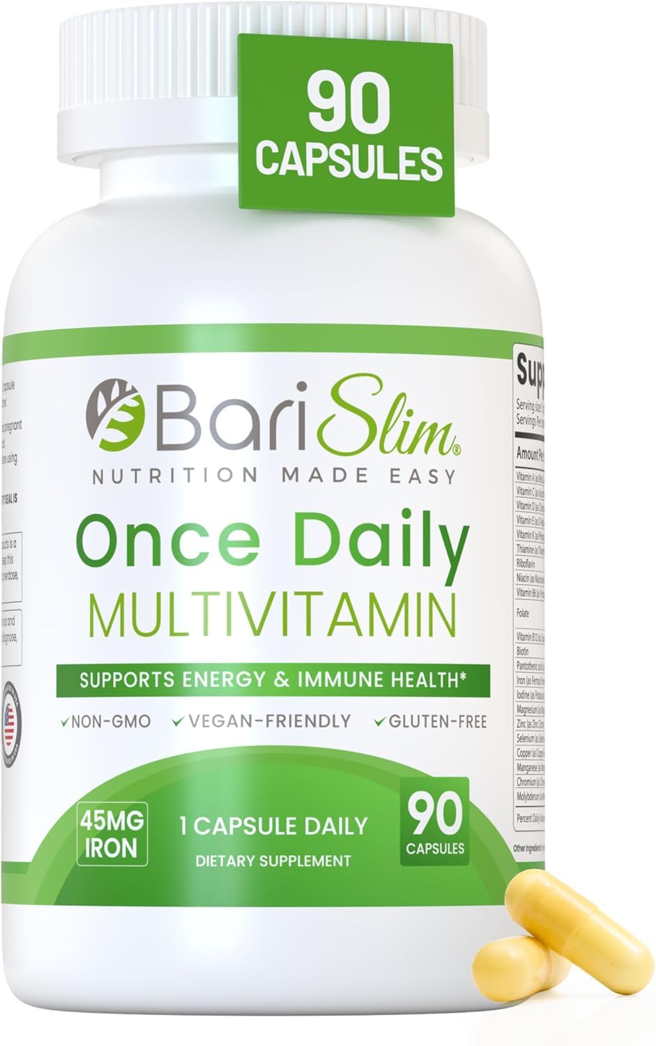 BariSlim Once Daily Bariatric Multivitamin Capsule - 45 mg Iron