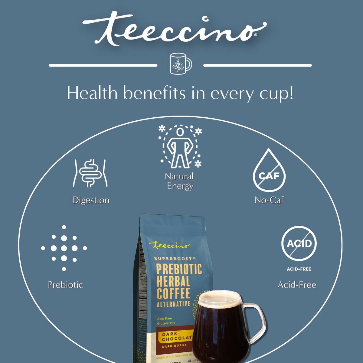 Teeccino Dark Chocolate Prebiotic Coffee Alternative - 10 oz - image 4