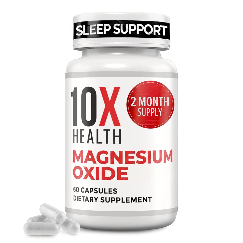 10X Health Magnesium Oxide Supplement for Sleep & Muscle Support - 60 Capsules