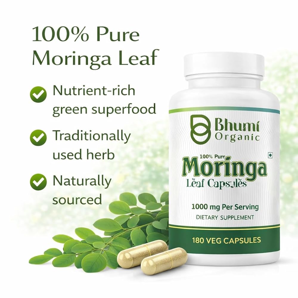 Bhumi Organic Moringa Powder Capsules - 180 Capsules - image 3