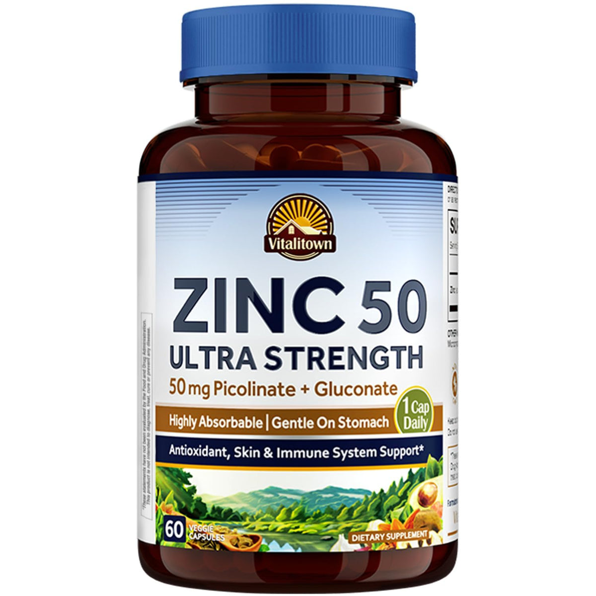 Vitalitown Chelated Zinc 50 mg Immune Support - 60 Vegetarian Capsules